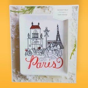 Trinket Tray  French Paris Café' Eiffel Tower Scene Super Cute! Porcelain 4"x 5"